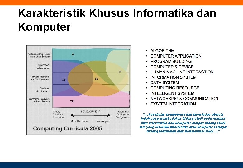 Karakteristik Khusus Informatika dan Komputer “… kesebelas kompetensi dan knowledge objects inilah yang membedakan