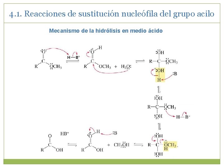4. 1. Reacciones de sustitución nucleófila del grupo acilo Mecanismo de la hidrólisis en