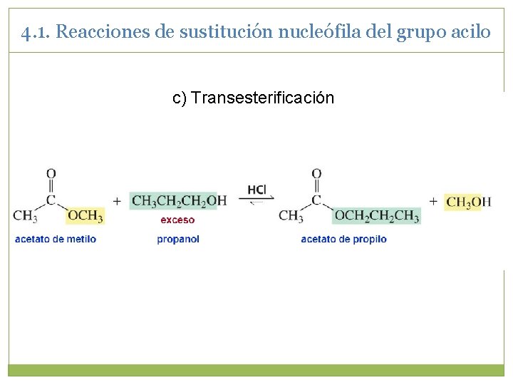 4. 1. Reacciones de sustitución nucleófila del grupo acilo c) Transesterificación 