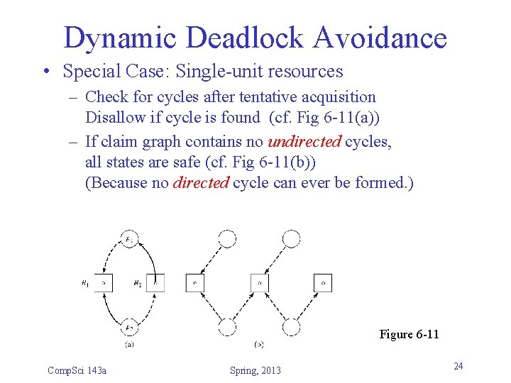 Dynamic Deadlock Avoidance • Special Case: Single-unit resources – Check for cycles after tentative