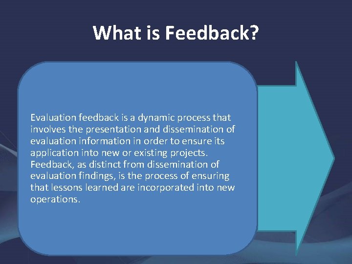 What is Feedback? Evaluation feedback is a dynamic process that involves the presentation and