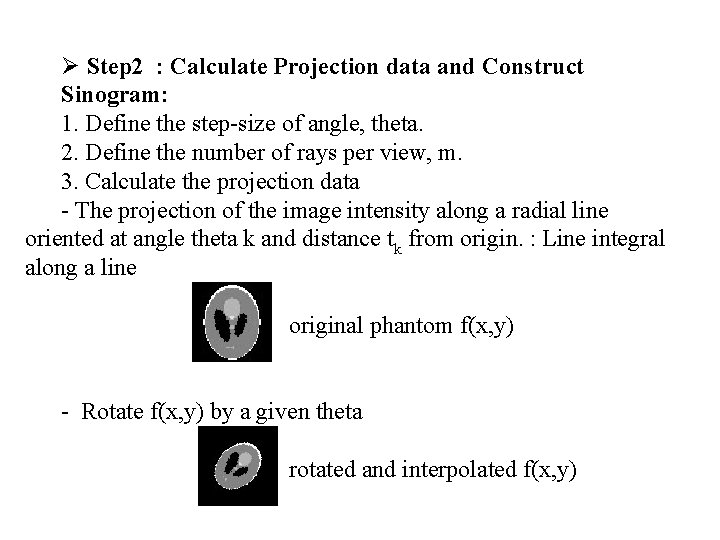 Ø Step 2 : Calculate Projection data and Construct Sinogram: 1. Define the step-size
