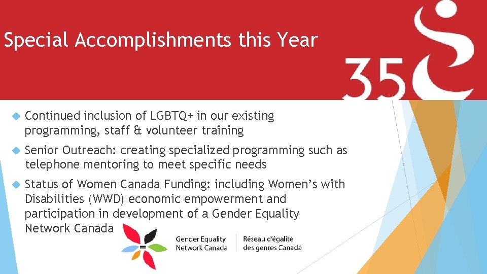 Special Accomplishments this Year Continued inclusion of LGBTQ+ in our existing programming, staff &