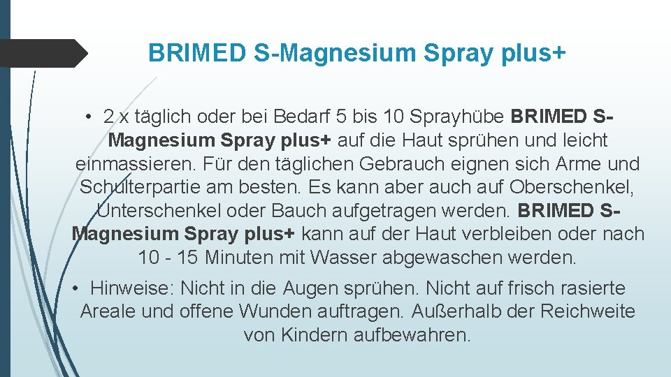BRIMED S-Magnesium Spray plus+ • 2 x täglich oder bei Bedarf 5 bis 10