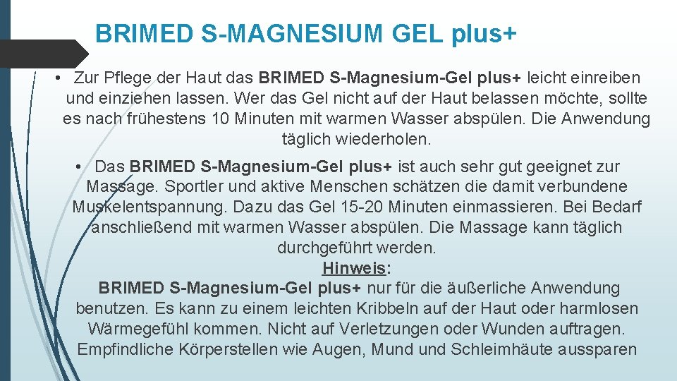 BRIMED S-MAGNESIUM GEL plus+ • Zur Pflege der Haut das BRIMED S-Magnesium-Gel plus+ leicht