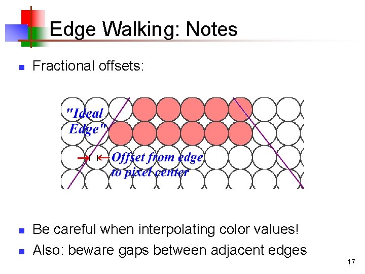Edge Walking: Notes n n n Fractional offsets: Be careful when interpolating color values!