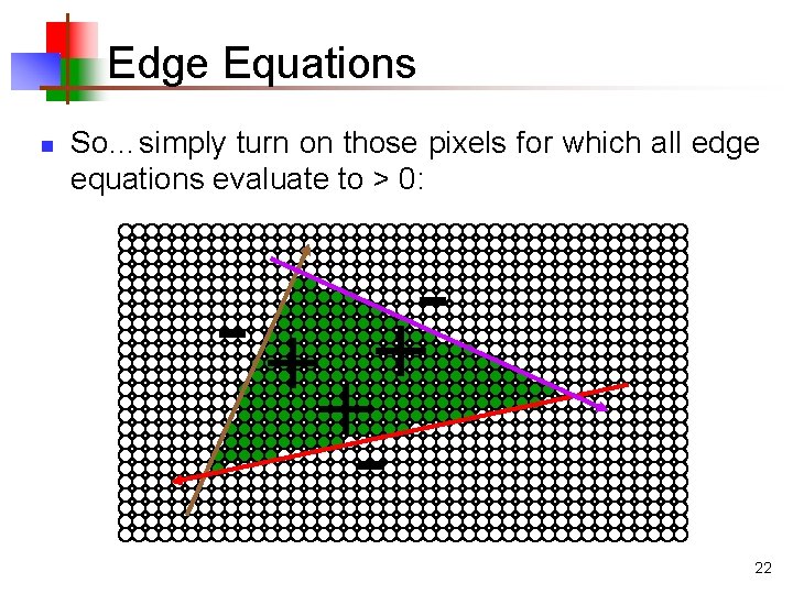 Edge Equations n So…simply turn on those pixels for which all edge equations evaluate
