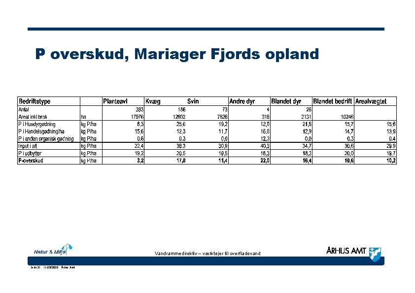 P overskud, Mariager Fjords opland Vandrammedirektiv – værktøjer til overfladevand Side 21 · 11/25/2020