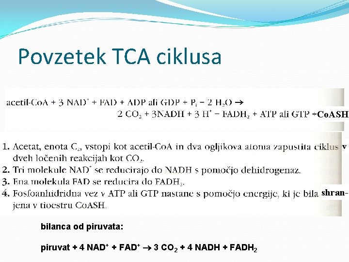 Povzetek TCA ciklusa Co. ASH v shranbilanca od piruvata: piruvat + 4 NAD+ +