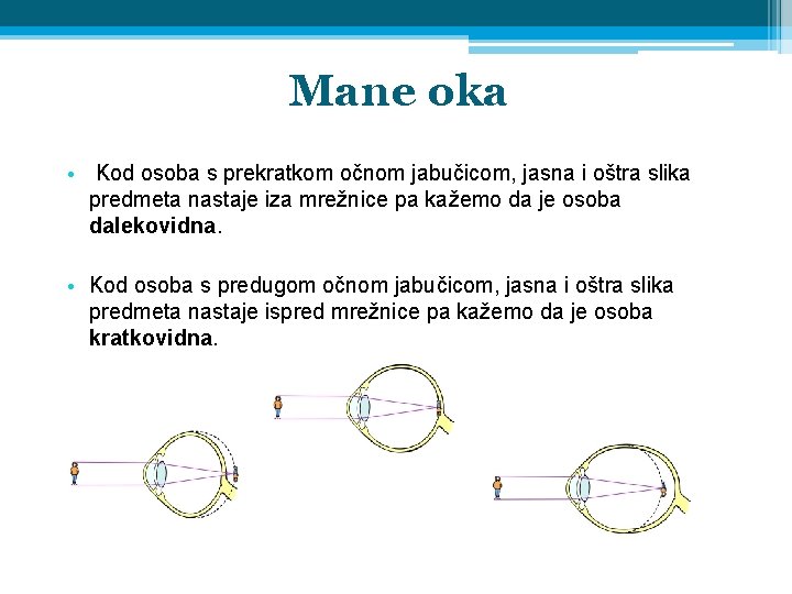 Mane oka • Kod osoba s prekratkom očnom jabučicom, jasna i oštra slika predmeta
