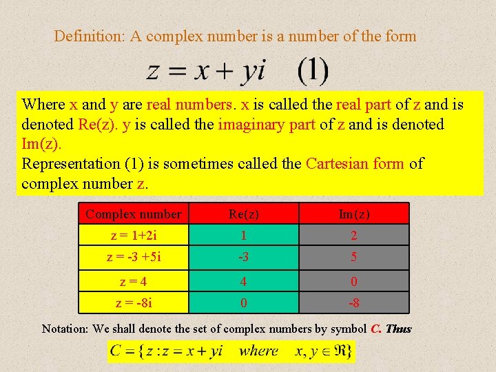 Definition: A complex number is a number of the form Where x and y