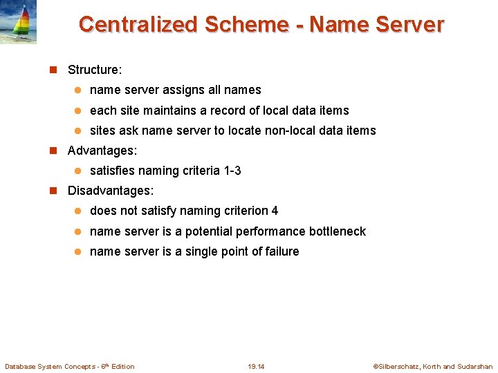 Centralized Scheme - Name Server Structure: l name server assigns all names l each