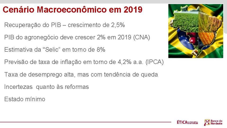 Cenário Macroeconômico em 2019 Recuperação do PIB – crescimento de 2, 5% PIB do