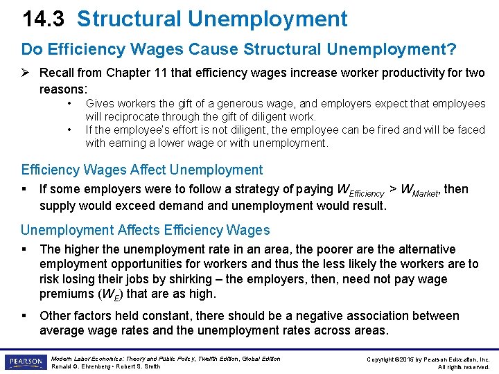 14. 3 Structural Unemployment Do Efficiency Wages Cause Structural Unemployment? Ø Recall from Chapter