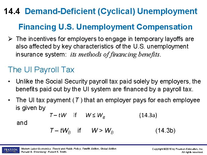 14. 4 Demand-Deficient (Cyclical) Unemployment Financing U. S. Unemployment Compensation Ø The incentives for