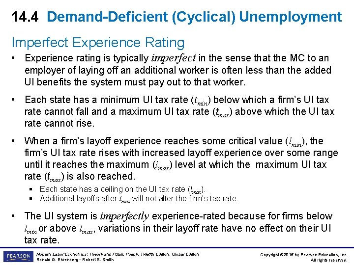 14. 4 Demand-Deficient (Cyclical) Unemployment Imperfect Experience Rating • Experience rating is typically imperfect