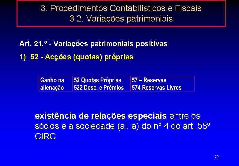 3. Procedimentos Contabilísticos e Fiscais 3. 2. Variações patrimoniais Art. 21. º - Variações