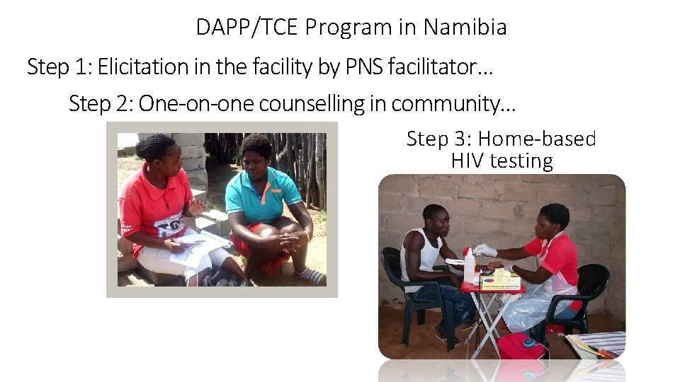 DAPP/TCE Program in Namibia Step 1: Elicitation in the facility by PNS facilitator… Step DAPP/TCE Program in Namibia Step 1: Elicitation in the facility by PNS facilitator… Step