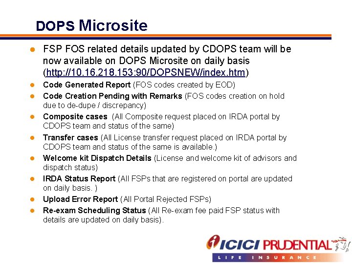 DOPS Microsite l FSP FOS related details updated by CDOPS team will be now