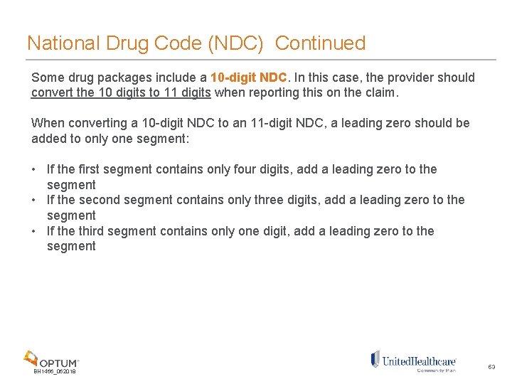 National Drug Code (NDC) Continued Some drug packages include a 10 -digit NDC. In