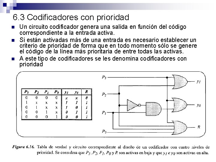 6. 3 Codificadores con prioridad n n n Un circuito codificador genera una salida