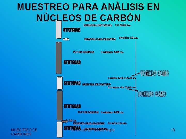 MUESTREO PARA ANÀLISIS EN NÙCLEOS DE CARBÒN MUESTREO DE CARBONES Ciro Alberto Fuentes Mejía