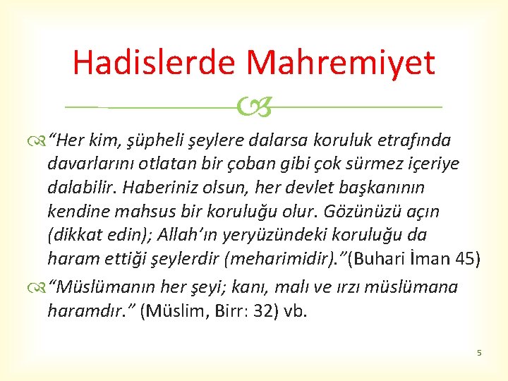 Hadislerde Mahremiyet “Her kim, şüpheli şeylere dalarsa koruluk etrafında davarlarını otlatan bir çoban gibi