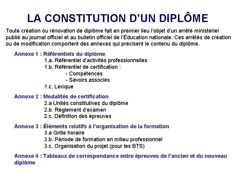 LA CONSTITUTION D’UN DIPLÔME Toute création ou rénovation de diplôme fait en premier lieu