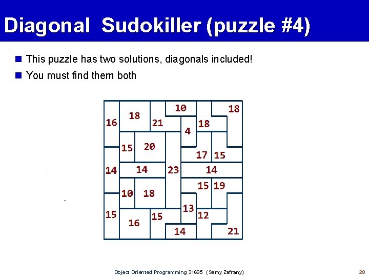 Diagonal Sudokiller (puzzle #4) This puzzle has two solutions, diagonals included! You must find