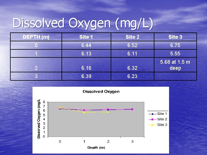 Dissolved Oxygen (mg/L) DEPTH (m) Site 1 Site 2 Site 3 0 6. 44