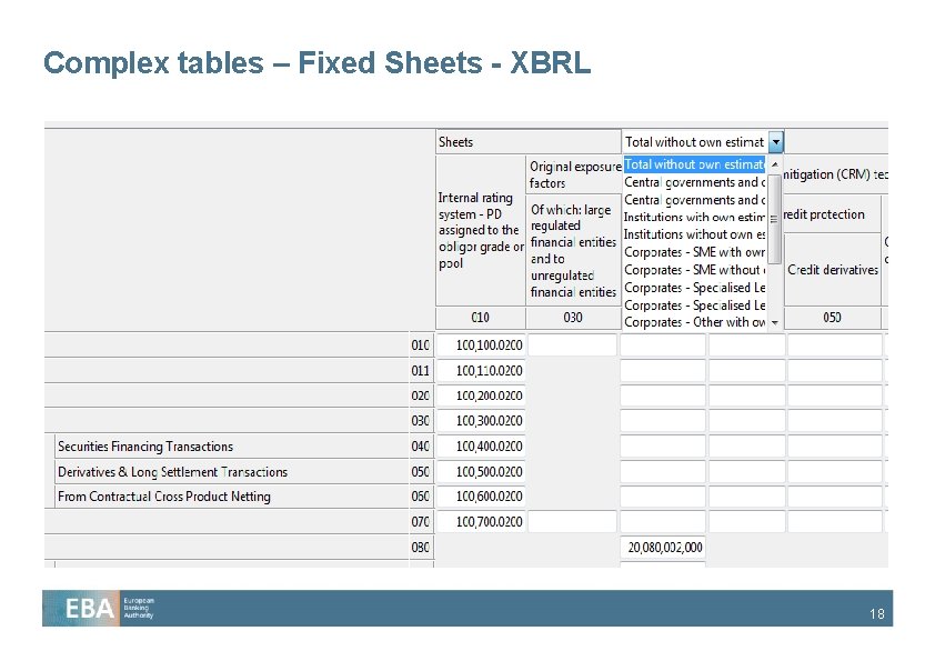 Complex tables – Fixed Sheets - XBRL 18 