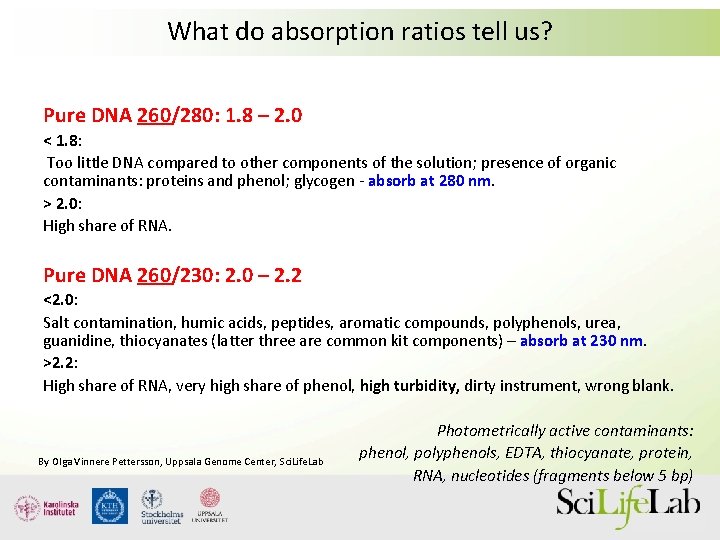 What do absorption ratios tell us? Pure DNA 260/280: 1. 8 – 2. 0