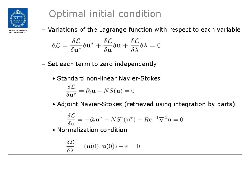 Optimal initial condition – Variations of the Lagrange function with respect to each variable
