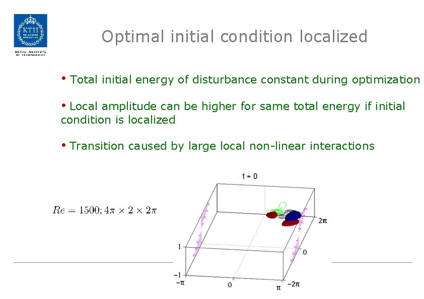 Optimal initial condition localized • Total initial energy of disturbance constant during optimization •