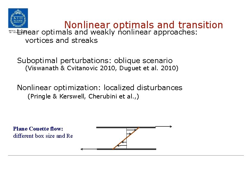 Nonlinear optimals and transition Linear optimals and weakly nonlinear approaches: vortices and streaks Suboptimal