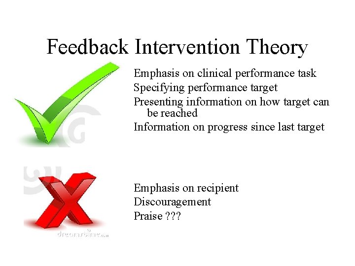 Feedback Intervention Theory Emphasis on clinical performance task Specifying performance target Presenting information on