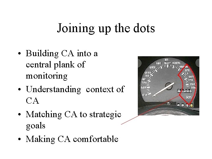 Joining up the dots • Building CA into a central plank of monitoring •