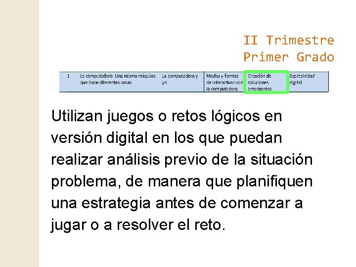 II Trimestre Primer Grado Utilizan juegos o retos lógicos en versión digital en los