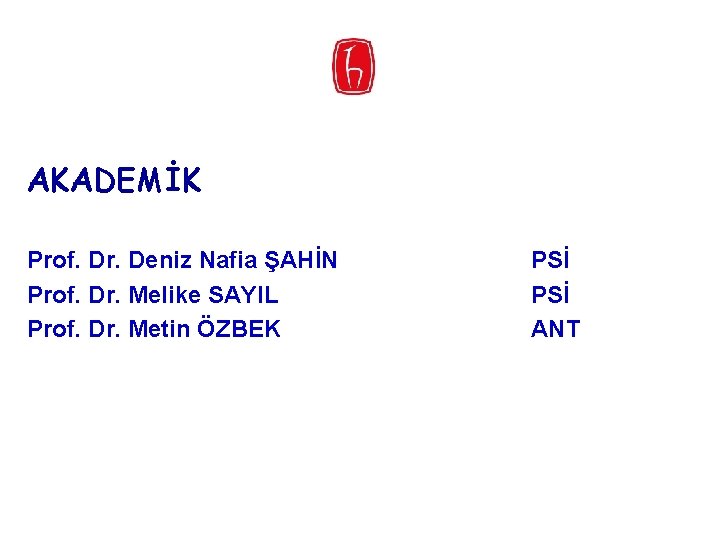 AKADEMİK Prof. Dr. Deniz Nafia ŞAHİN Prof. Dr. Melike SAYIL Prof. Dr. Metin ÖZBEK