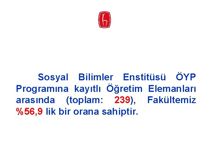  Sosyal Bilimler Enstitüsü ÖYP Programına kayıtlı Öğretim Elemanları arasında (toplam: 239), Fakültemiz %56,