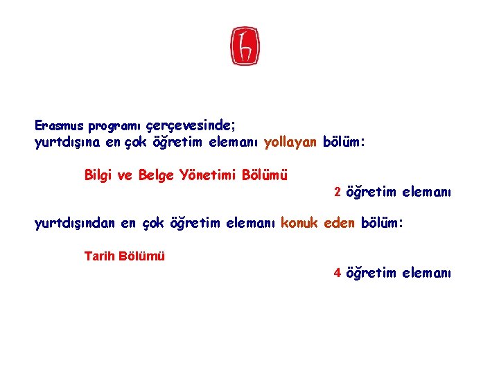 Erasmus programı çerçevesinde; yurtdışına en çok öğretim elemanı yollayan bölüm: Bilgi ve Belge Yönetimi