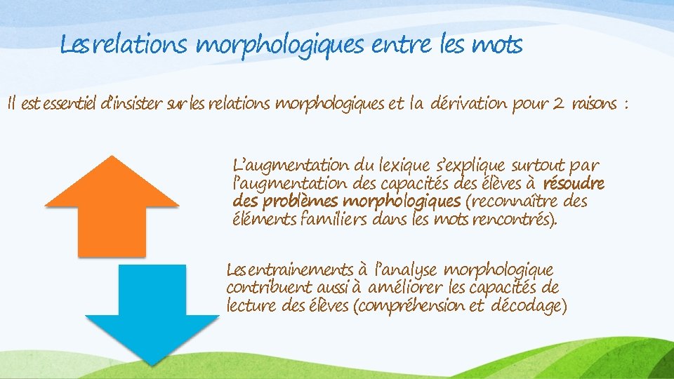 Les relations morphologiques entre les mots Il est essentiel d’insister sur les relations morphologiques