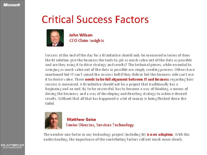 Critical Success Factors John Wilson CEO Claim Insights Success at the end of the