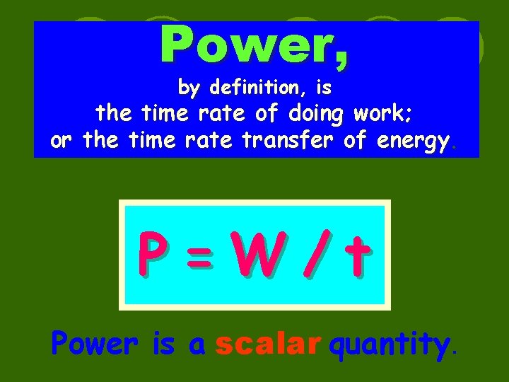 Power, by definition, is the time rate of doing work; or the time rate