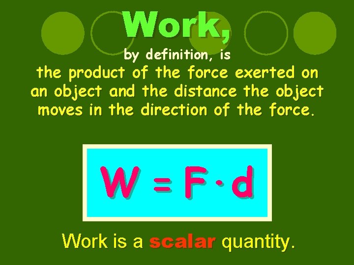 Work, by definition, is the product of the force exerted on an object and