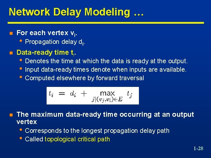 Network Delay Modeling … n For each vertex vi. n Data-ready time ti. n