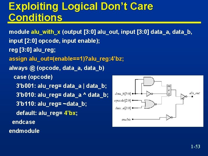 Exploiting Logical Don’t Care Conditions module alu_with_x (output [3: 0] alu_out, input [3: 0]