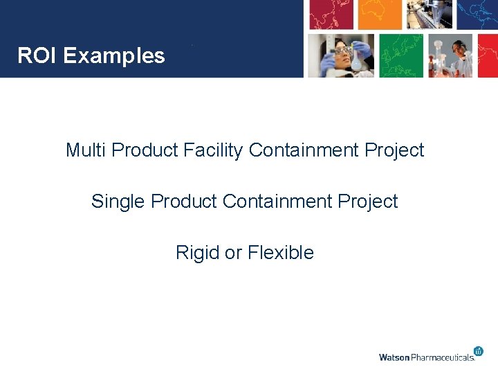 ROI Examples Multi Product Facility Containment Project Single Product Containment Project Rigid or Flexible