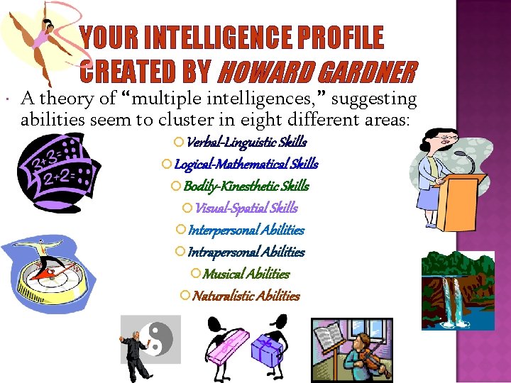 YOUR INTELLIGENCE PROFILE CREATED BY HOWARD GARDNER A theory of “multiple intelligences, ” suggesting