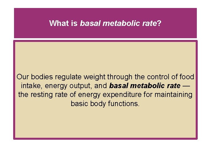 What is basal metabolic rate? Our bodies regulate weight through the control of food
